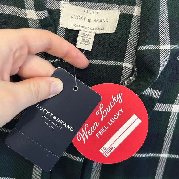 Lucky Brand Split Back Plaid Flannel Shirt NWT Women's S Green Soft Lightweight - Picture 3 of 10